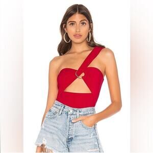 Privacy Please Red Ribbed O Ring One Shoulder Summer Bodysuit Size Small